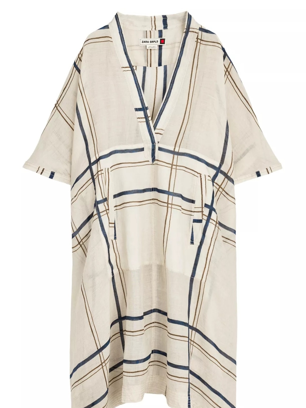 Zara Surplus Sleeve Linen Dress in Cream and Navy